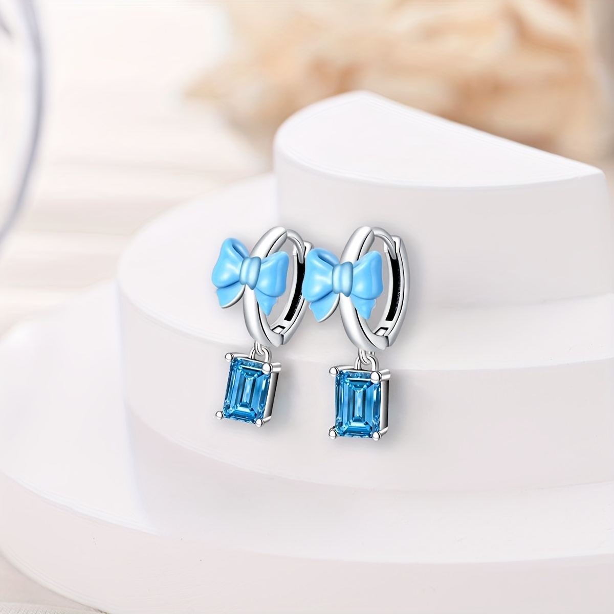 925 Sterling Silver Enamel Bow Ribbon Hoop Earrings for Women